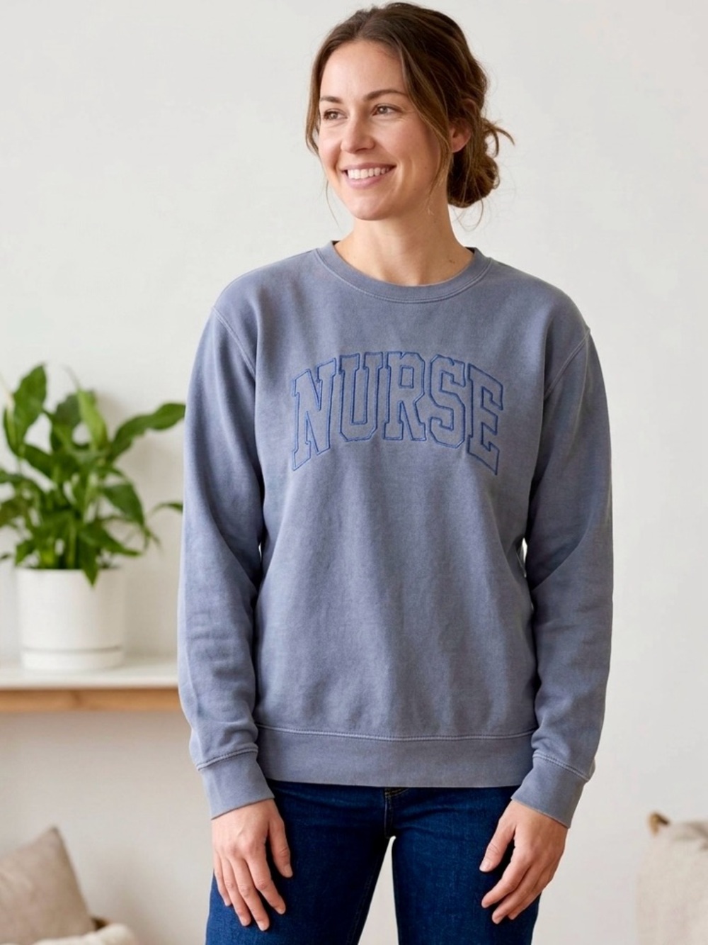 Medium Dusty Blue Custom Embroidered Nurse Sweatshirt
